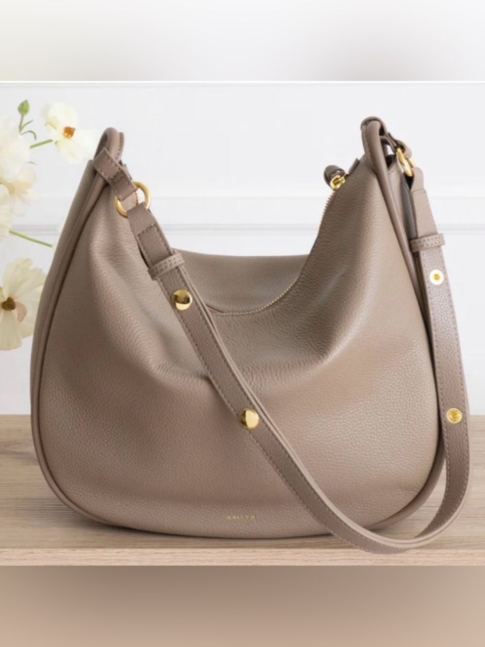 AALLYN MARLEY LEATHER HOBO in Biscotti taupe tan beige gold hardware